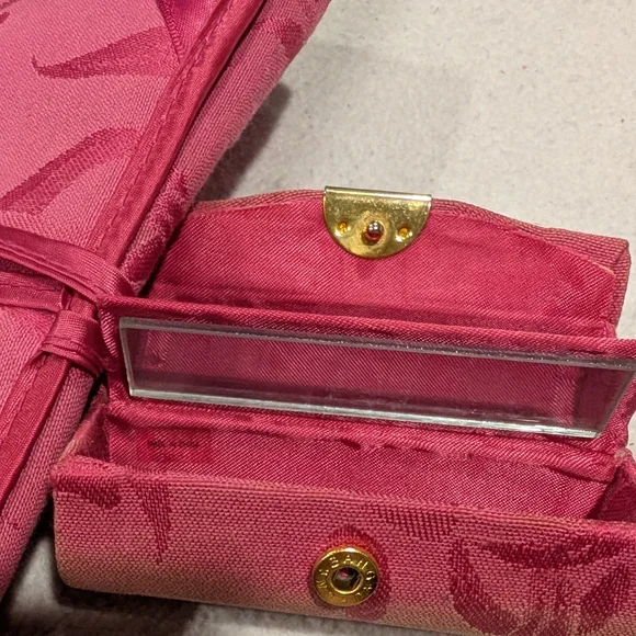 Vintage Mary Kay Roll-Up Pink Jacquard Travel Jewelry Bag & Dual Lipstick Case - Picture 5 of 5